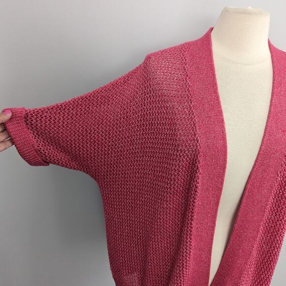 NEW Chico's Cielo Cardigan Pink Flambe Open Knit Size 2 = 12 Large - Picture 9 of 9